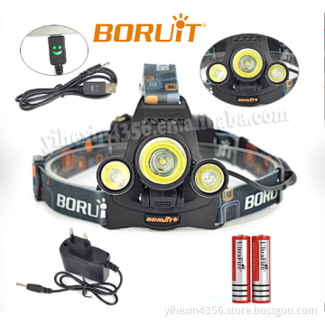 High Quality Boruit 4000 Lumens Aluminum Alloy Headlamp 4 Modes 3 CREE T6 LED light front Head light